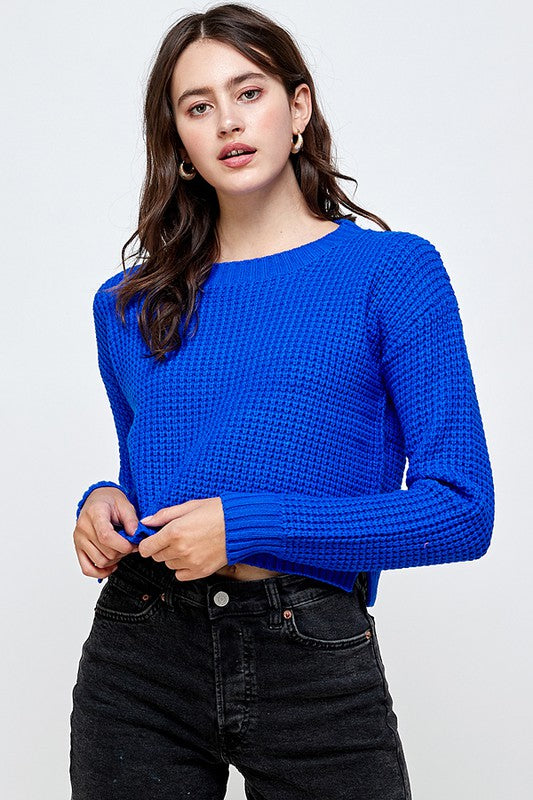 Waffle Knitted Cropped Sweater Top