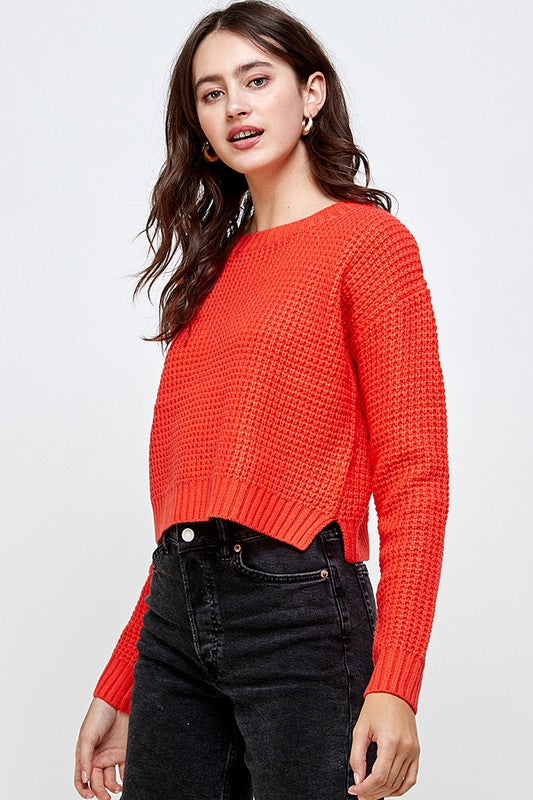 Waffle Knitted Cropped Sweater Top