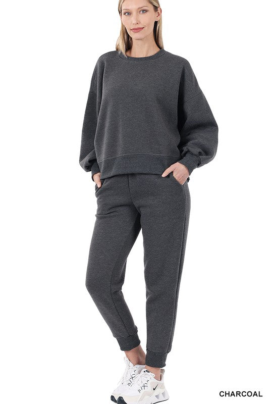 BALLOON SLEEVE SWEATSHIRT & SWEATPANTS SET - Touch Me Textures