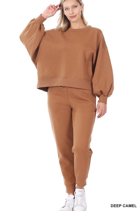 BALLOON SLEEVE SWEATSHIRT & SWEATPANTS SET - Touch Me Textures