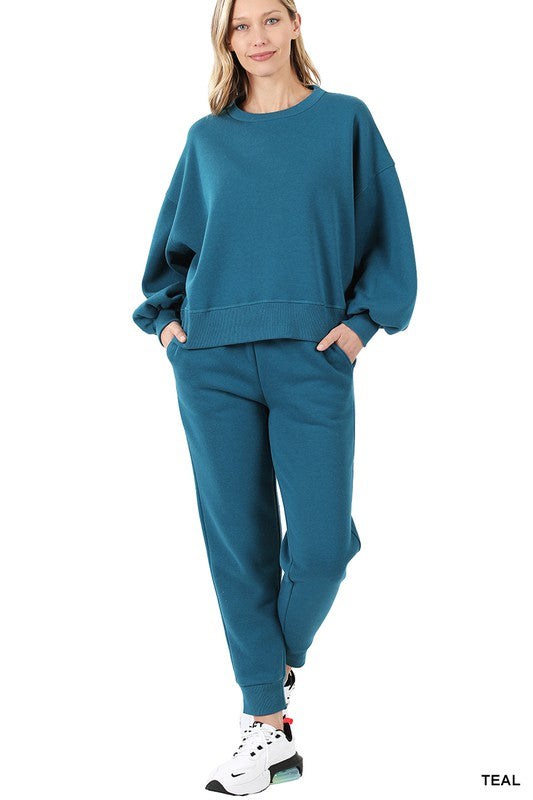 BALLOON SLEEVE SWEATSHIRT & SWEATPANTS SET - Touch Me Textures