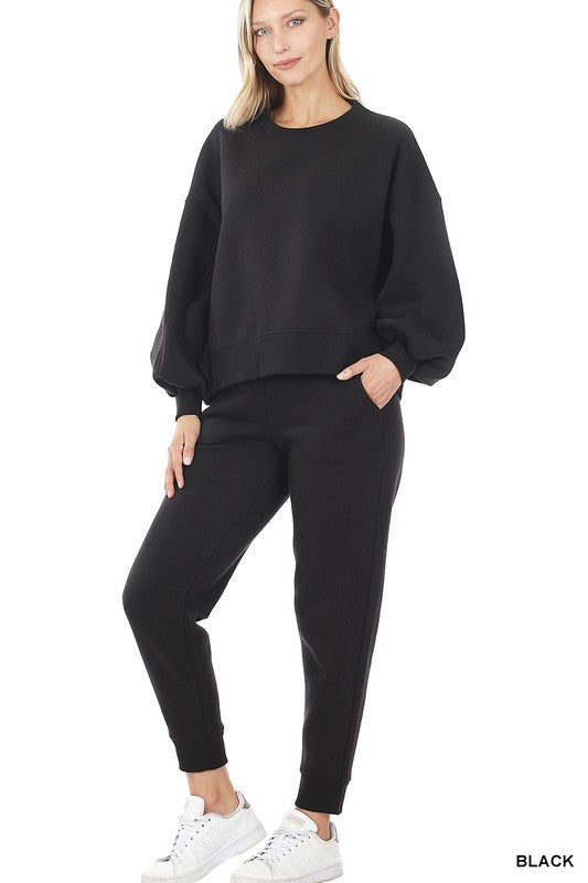 BALLOON SLEEVE SWEATSHIRT & SWEATPANTS SET - Touch Me Textures