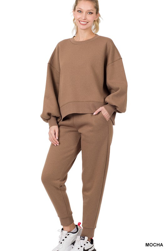 BALLOON SLEEVE SWEATSHIRT & SWEATPANTS SET - Touch Me Textures