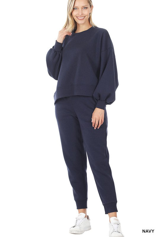 BALLOON SLEEVE SWEATSHIRT & SWEATPANTS SET - Touch Me Textures