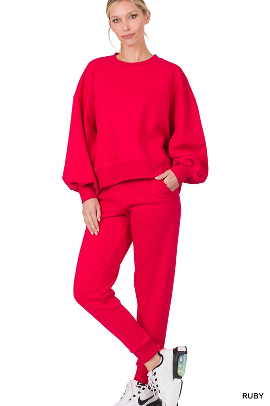 BALLOON SLEEVE SWEATSHIRT & SWEATPANTS SET - Touch Me Textures