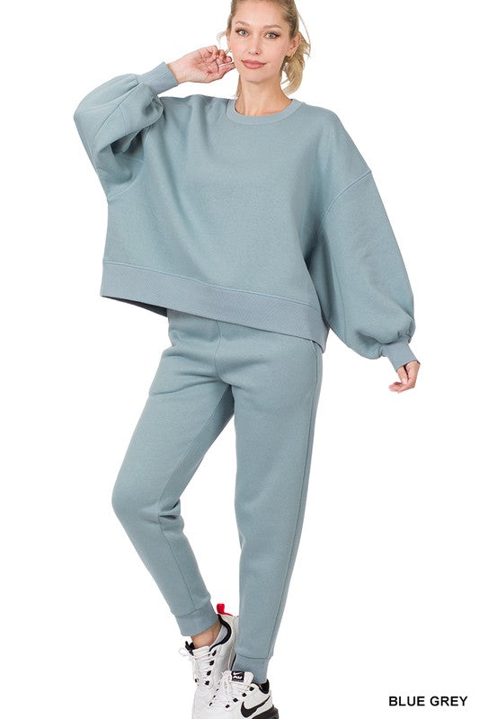 BALLOON SLEEVE SWEATSHIRT & SWEATPANTS SET - Touch Me Textures