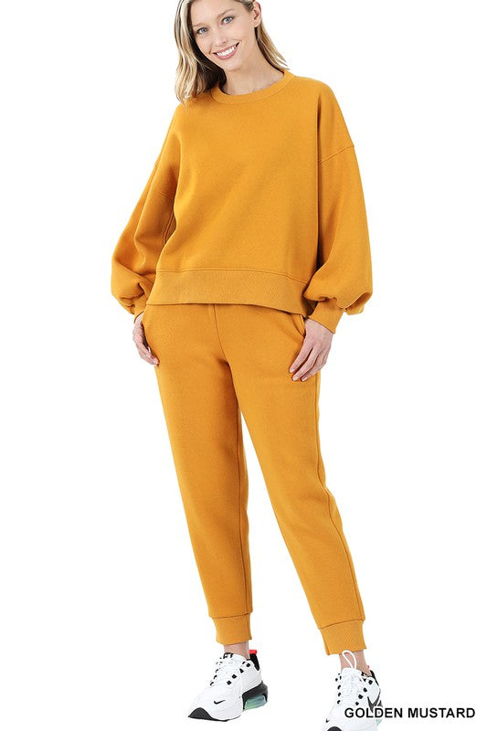 BALLOON SLEEVE SWEATSHIRT & SWEATPANTS SET - Touch Me Textures