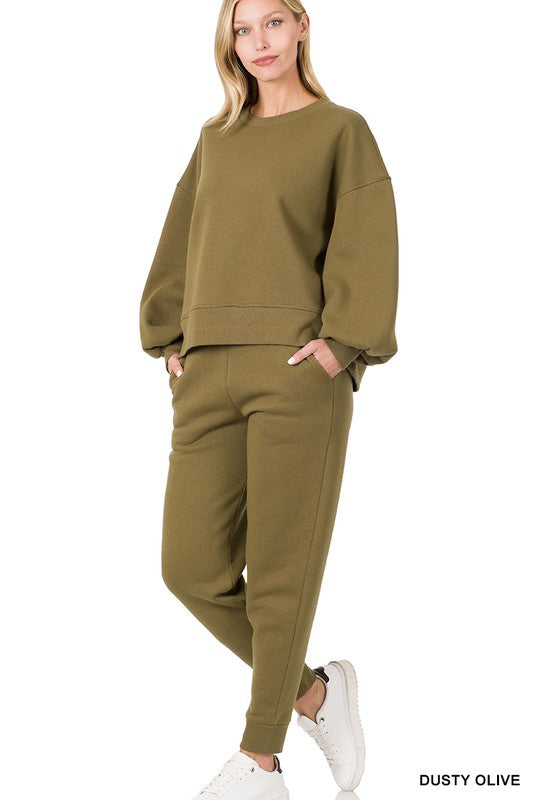 BALLOON SLEEVE SWEATSHIRT & SWEATPANTS SET - Touch Me Textures