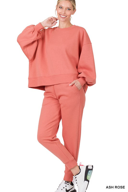 BALLOON SLEEVE SWEATSHIRT & SWEATPANTS SET - Touch Me Textures