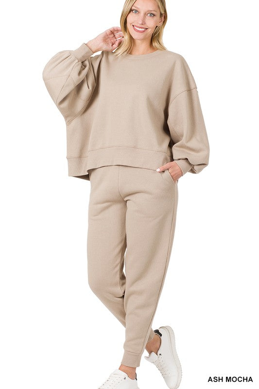 BALLOON SLEEVE SWEATSHIRT & SWEATPANTS SET - Touch Me Textures