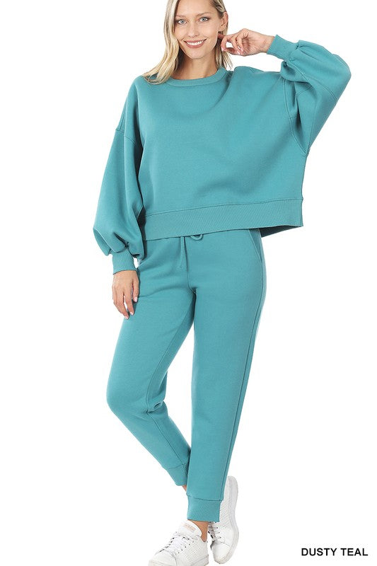 BALLOON SLEEVE SWEATSHIRT & SWEATPANTS SET - Touch Me Textures