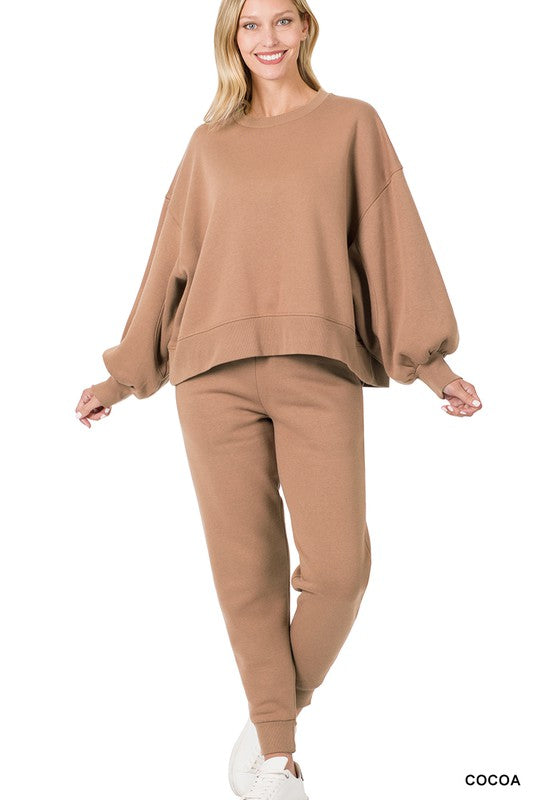 BALLOON SLEEVE SWEATSHIRT & SWEATPANTS SET - Touch Me Textures