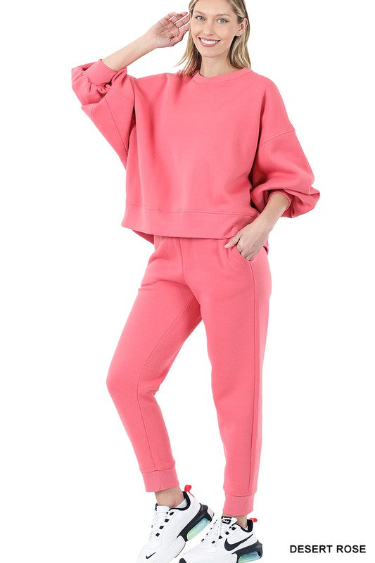 BALLOON SLEEVE SWEATSHIRT & SWEATPANTS SET - Touch Me Textures