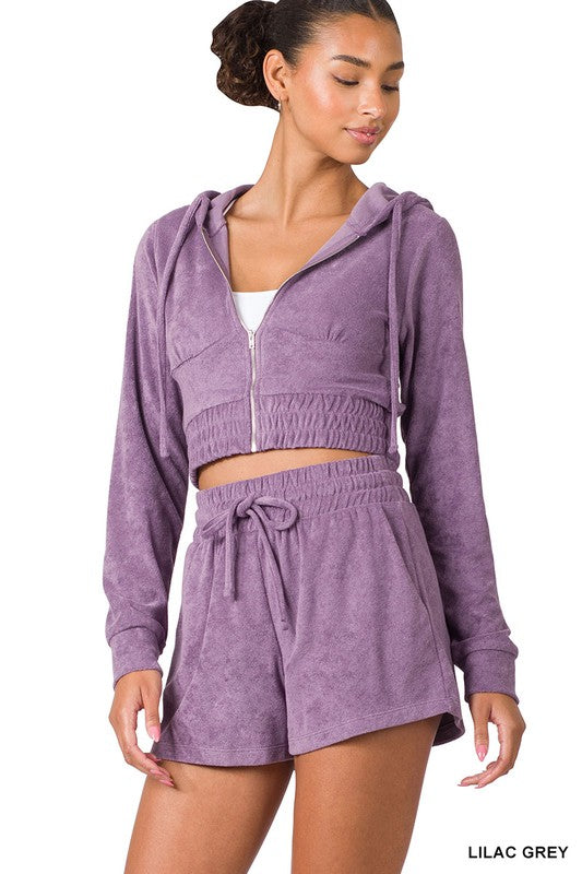 LOOP TERRY ZIP UP CROPPED HOODIE & SHORTS SET