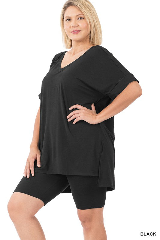 PLUS BRUSHED DTY MICROFIBER V NECK TOP & BIKER