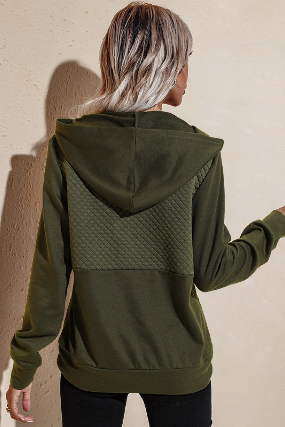 Quilted Patchwork Button Sweatshirt Hoodie - Touch Me Textures