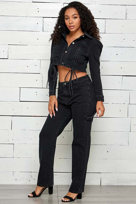 LONG SLEEVE CROP JACKET WITH PANTS SET