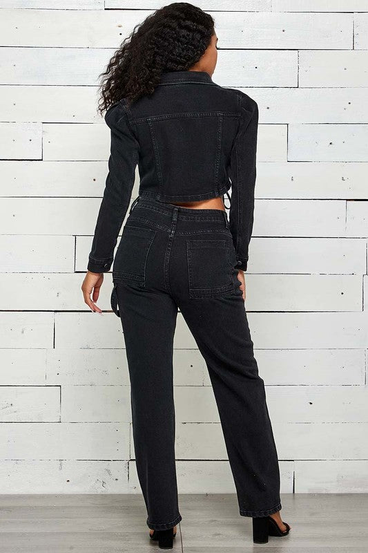 LONG SLEEVE CROP JACKET WITH PANTS SET