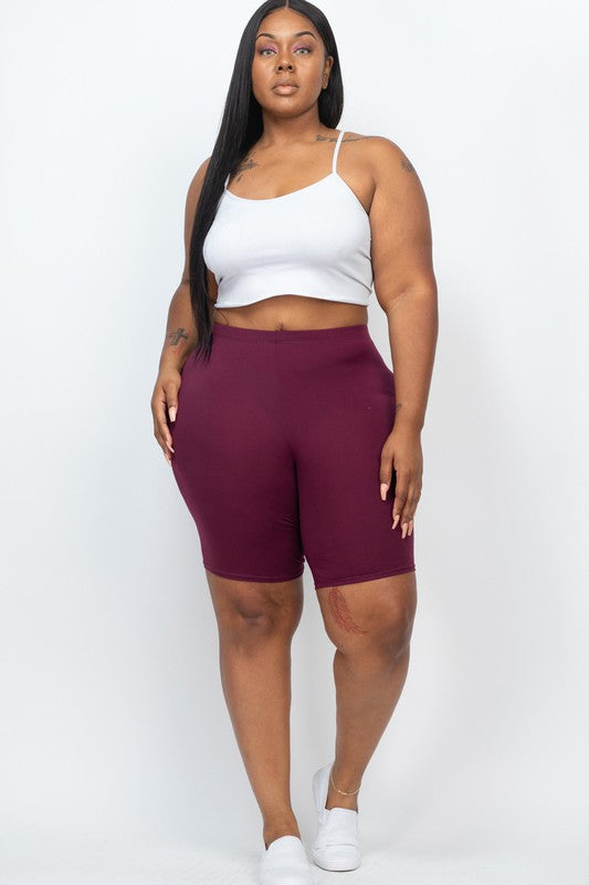 Plus Size Curvy Stretch solid Active Biker Shorts