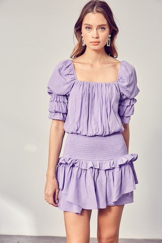 PUFF SLEEVE SMOCKED WAIST ROMPER - Touch Me Textures