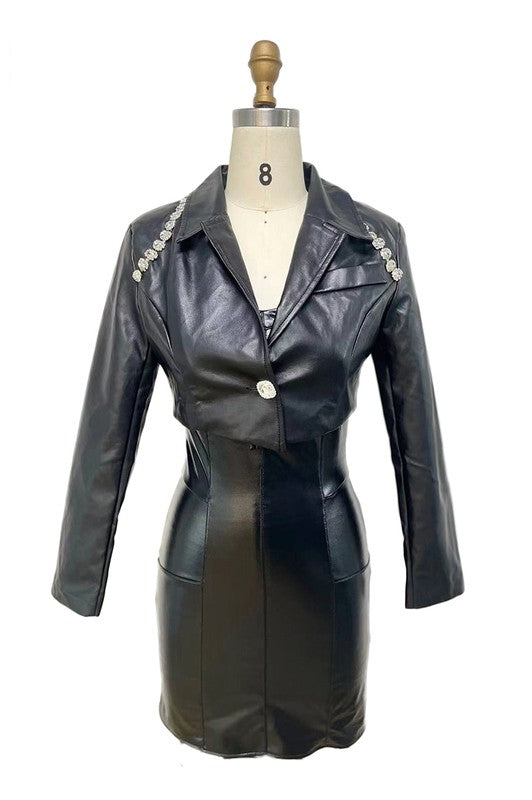 Long Sleeve Faux Leather Set