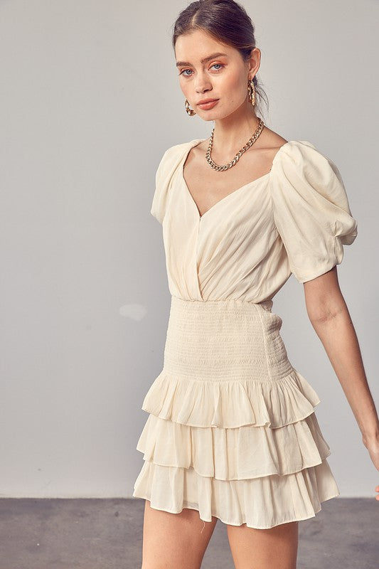 PUFF SLEEVES RUFFLE DRESS - Touch Me Textures