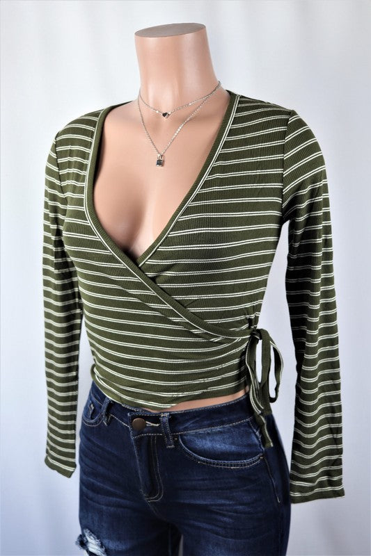 Wrap tied stripe crop top