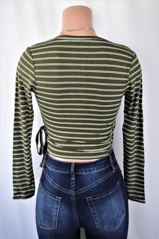 Wrap tied stripe crop top