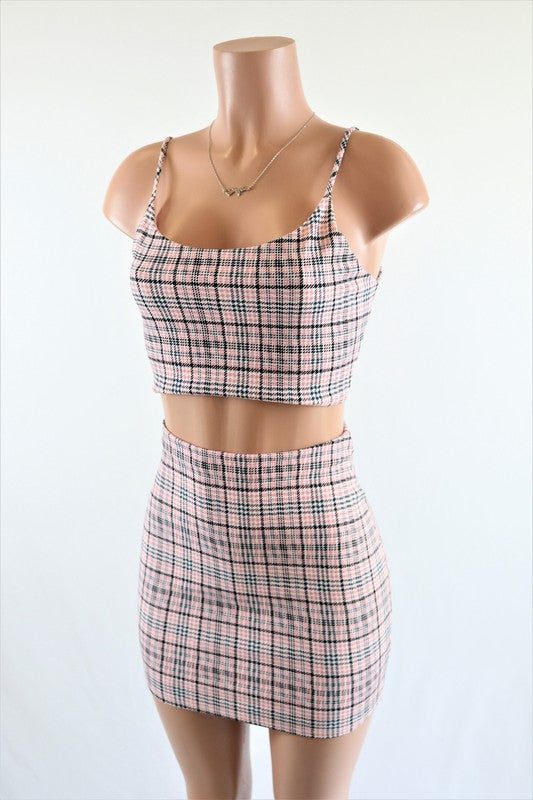 Plaid crop top and mini skirt set