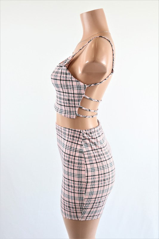 Plaid crop top and mini skirt set