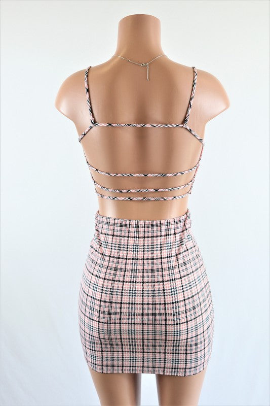 Plaid crop top and mini skirt set