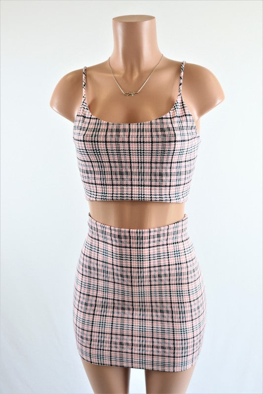 Plaid crop top and mini skirt set