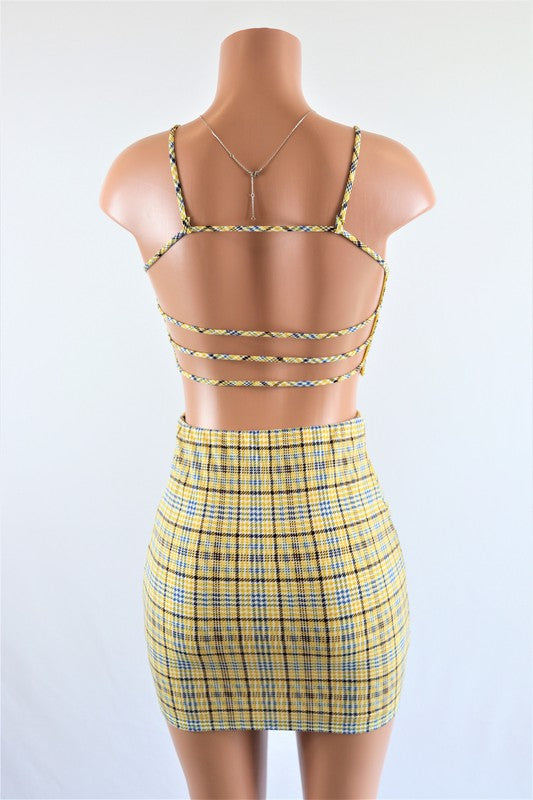 Plaid crop top and mini skirt set