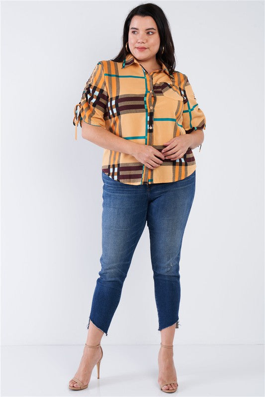 Plaid Multi Stripe Button Down Top