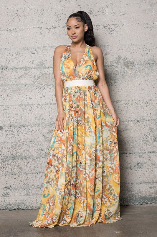 PRINTED WOVEN MAXI DRESS - Touch Me Textures