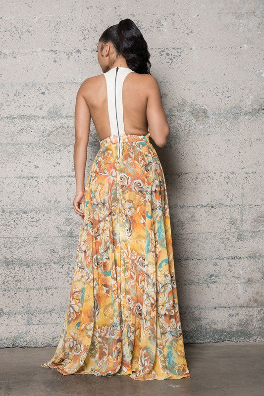 PRINTED WOVEN MAXI DRESS - Touch Me Textures