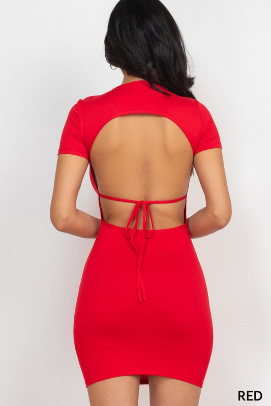 Round Neck Open Back Mini Bodycon Dress