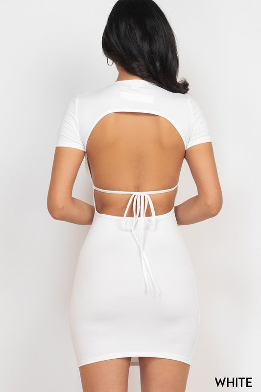 Round Neck Open Back Mini Bodycon Dress