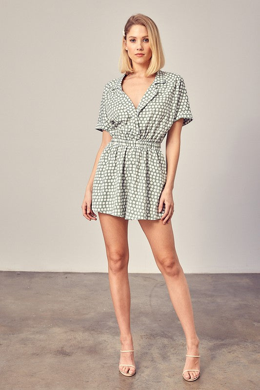 COLLARED OVERLAP POLKA DOT ROMPER - Touch Me Textures