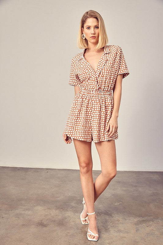 COLLARED OVERLAP POLKA DOT ROMPER - Touch Me Textures