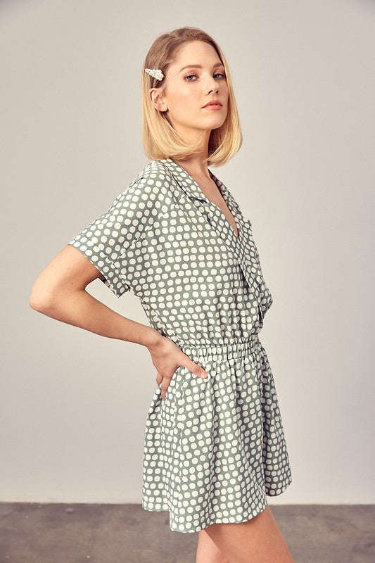 COLLARED OVERLAP POLKA DOT ROMPER - Touch Me Textures