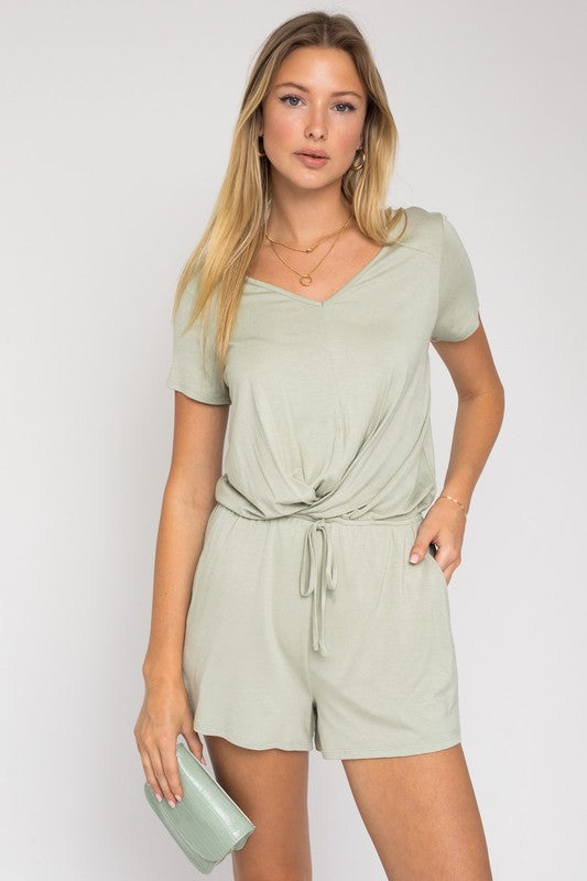 S/S V NECK FRONT OVERLAP ROMPER