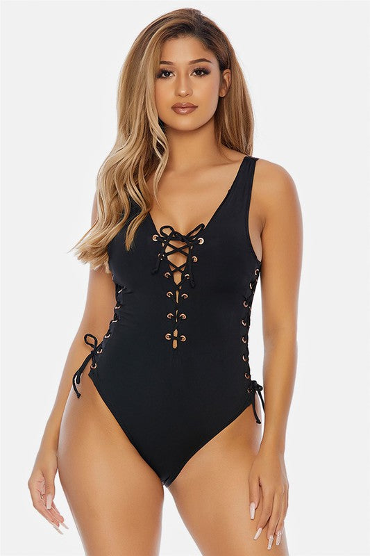 Lace Up One Piece Swimsuit