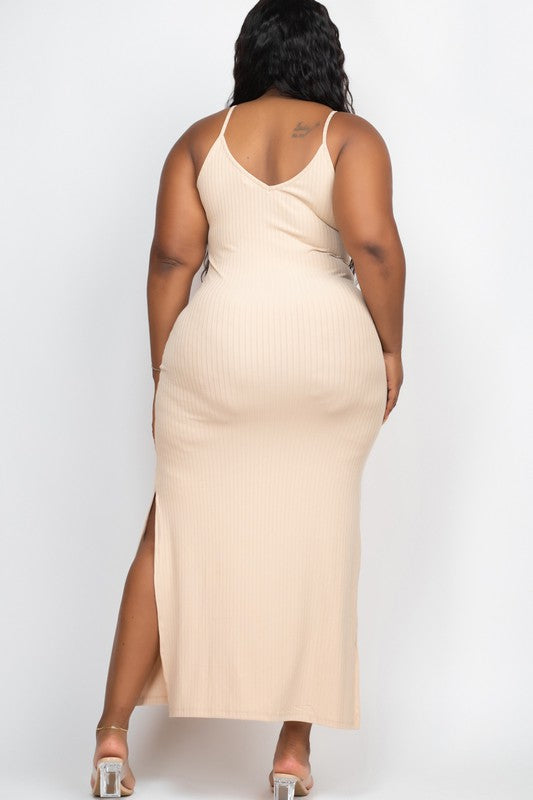 PLUS SIZE Ribbed Side Slit Long Cami Dress