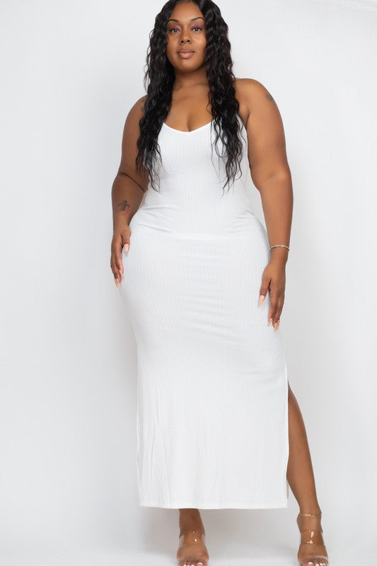 PLUS SIZE Ribbed Side Slit Long Cami Dress