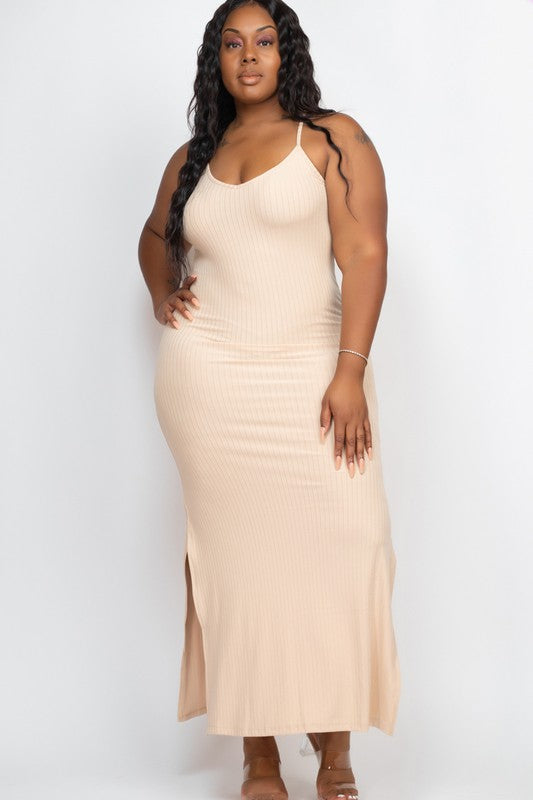 PLUS SIZE Ribbed Side Slit Long Cami Dress