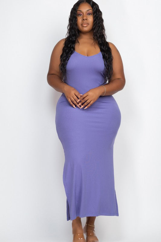 PLUS SIZE Ribbed Side Slit Long Cami Dress