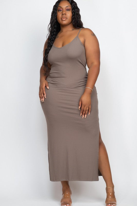 PLUS SIZE Ribbed Side Slit Long Cami Dress