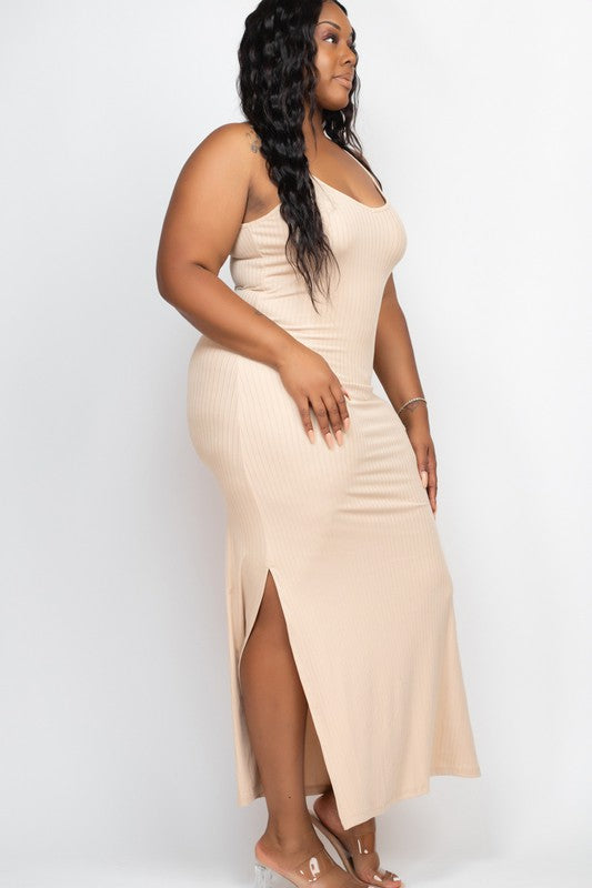 PLUS SIZE Ribbed Side Slit Long Cami Dress