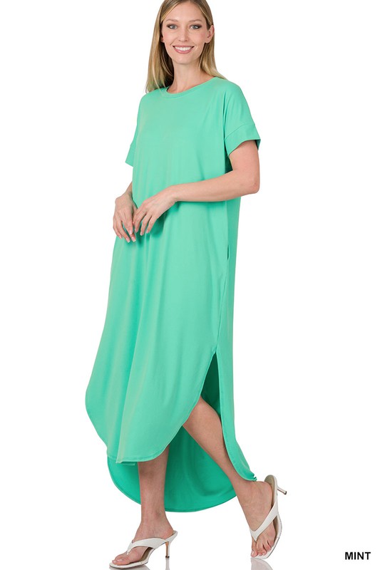 BRUSHED DTY SHORT SLEEVE MAXI DRESS - Touch Me Textures